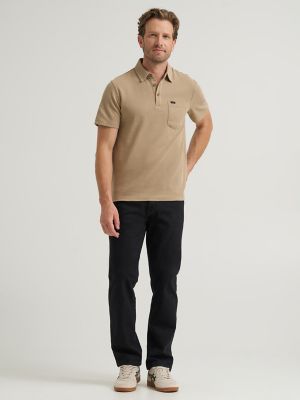 Men's Lightweight Waffle Knit Polo Shirt in Chinchilla