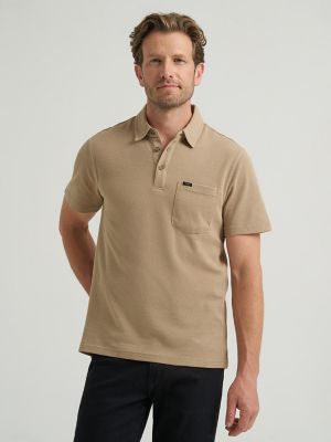 Men's Lightweight Waffle Knit Polo Shirt in Chinchilla