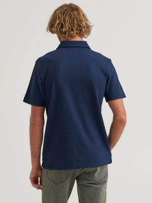Men's Lightweight Waffle Knit Polo Shirt in Indigo
