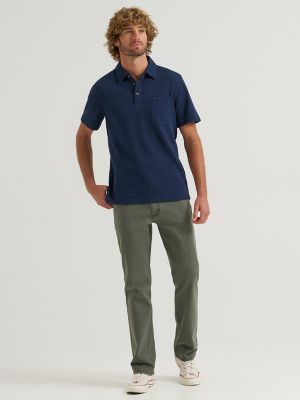 Men's Lightweight Waffle Knit Polo Shirt in Indigo
