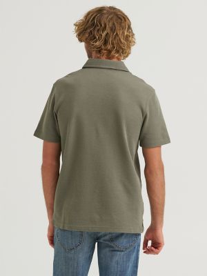 Men's Lightweight Waffle Knit Polo Shirt in Basil