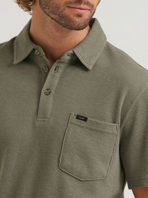 Men's Lightweight Waffle Knit Polo Shirt in Basil