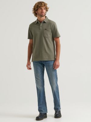 Men's Lightweight Waffle Knit Polo Shirt in Basil