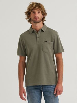 Men's Lightweight Waffle Knit Polo Shirt in Basil