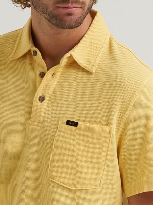 Men's Lightweight Waffle Knit Polo Shirt in Sahara