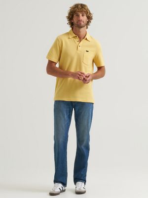 Men's Lightweight Waffle Knit Polo Shirt in Sahara