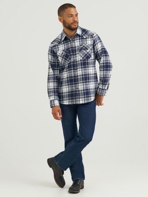 Men's Western Flannel Button Down Shirt in Indigo