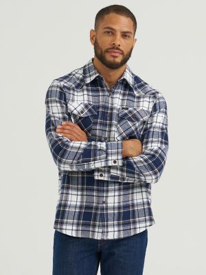 Men's Western Flannel Button Down Shirt in Indigo