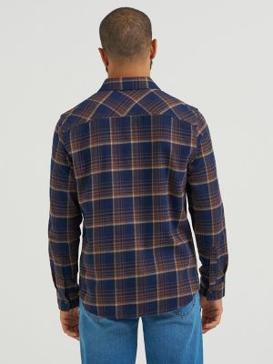 Men's Western Flannel Button Down Shirt in Dark Denim