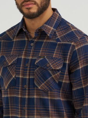 Men's Western Flannel Button Down Shirt in Dark Denim