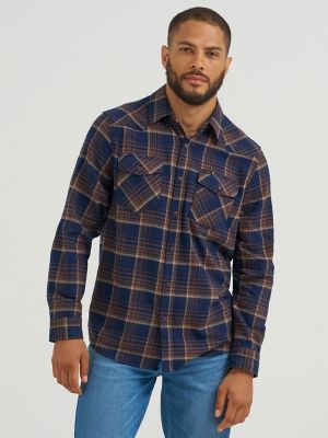 Men's Western Flannel Button Down Shirt in Dark Denim