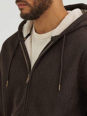 Men's Knit Corduroy Sherpa Lined Hoodie in Chocolate