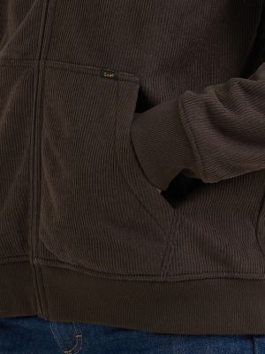 Men's Knit Corduroy Sherpa Lined Hoodie in Chocolate