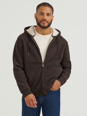 Men's Knit Corduroy Sherpa Lined Hoodie in Chocolate