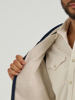 Men's Knit Corduroy Sherpa Lined Hoodie in Indigo