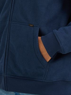 Men's Knit Corduroy Sherpa Lined Hoodie in Indigo