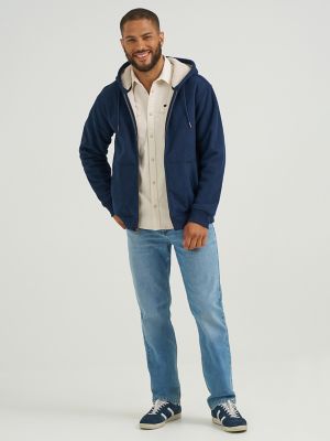 Men's Knit Corduroy Sherpa Lined Hoodie in Indigo