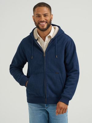 Men's Knit Corduroy Sherpa Lined Hoodie in Indigo
