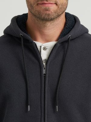 Men's Textured Sherpa Lined Hoodie in Black
