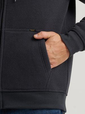 Men's Textured Sherpa Lined Hoodie in Black