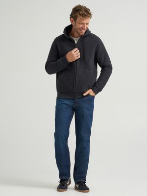 Men's Textured Sherpa Lined Hoodie in Black