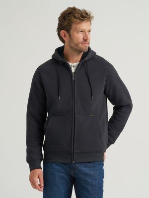 Men's Textured Sherpa Lined Hoodie in Black