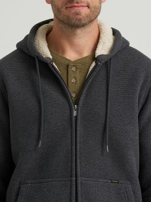 Men's Textured Sherpa Lined Hoodie in Charcoal Heather