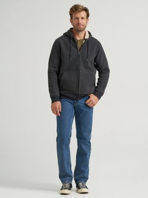 Men's Textured Sherpa Lined Hoodie in Charcoal Heather