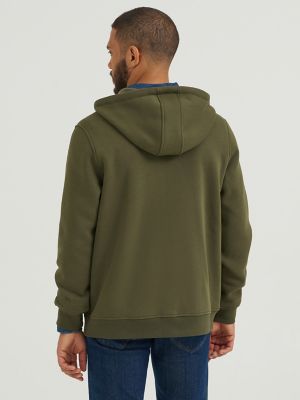 Men's Brushed Back Fleece Full Zip Hoodie in Dark Olive