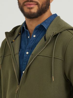 Men's Brushed Back Fleece Full Zip Hoodie in Dark Olive