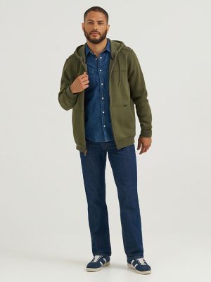 Men's Brushed Back Fleece Full Zip Hoodie in Dark Olive