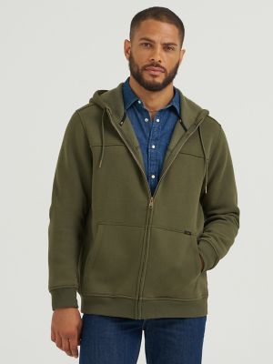 Men's Brushed Back Fleece Full Zip Hoodie in Dark Olive