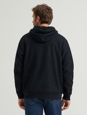 Men's Knit Corduroy Sherpa Lined Hoodie in Black
