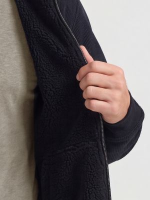 Men's Knit Corduroy Sherpa Lined Hoodie in Black