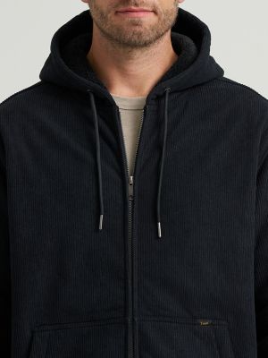 Men's Knit Corduroy Sherpa Lined Hoodie in Black