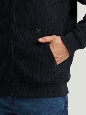 Men's Knit Corduroy Sherpa Lined Hoodie in Black