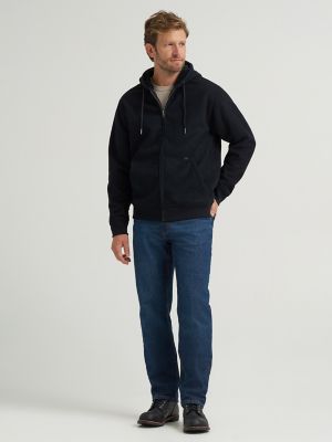 Men's Knit Corduroy Sherpa Lined Hoodie in Black