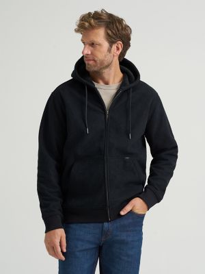 Men's Knit Corduroy Sherpa Lined Hoodie in Black