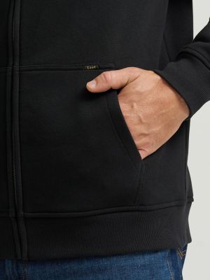 Men's Brushed Back Fleece Full Zip Hoodie in Black