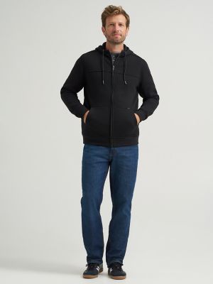 Men's Brushed Back Fleece Full Zip Hoodie in Black