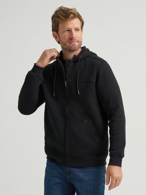 Men's Brushed Back Fleece Full Zip Hoodie in Black