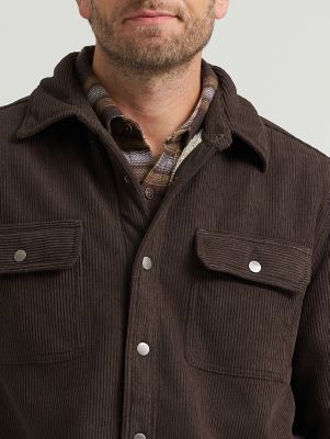 Men's Knit Corduroy Sherpa Lined Shirt Jacket in Chocolate Torte