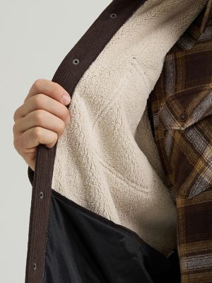 Men's Knit Corduroy Sherpa Lined Shirt Jacket in Chocolate Torte