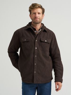 Men's Knit Corduroy Sherpa Lined Shirt Jacket in Chocolate Torte