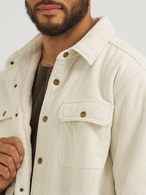Men's Knit Corduroy Sherpa Lined Shirt Jacket in Pistachio