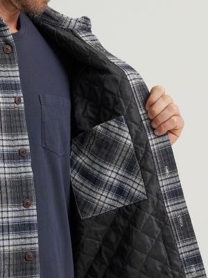 Men's Quilted Flannel Shirt Jacket in Grey Heather
