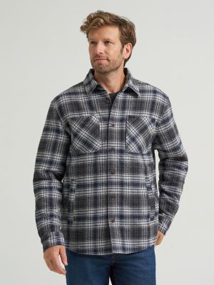 Men's Quilted Flannel Shirt Jacket in Grey Heather
