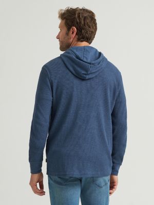 Men's Mini Waffle Knit Hoodie in Dark Denim