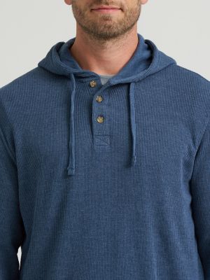 Men's Mini Waffle Knit Hoodie in Dark Denim