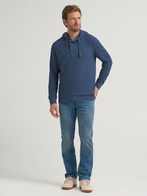 Men's Mini Waffle Knit Hoodie in Dark Denim